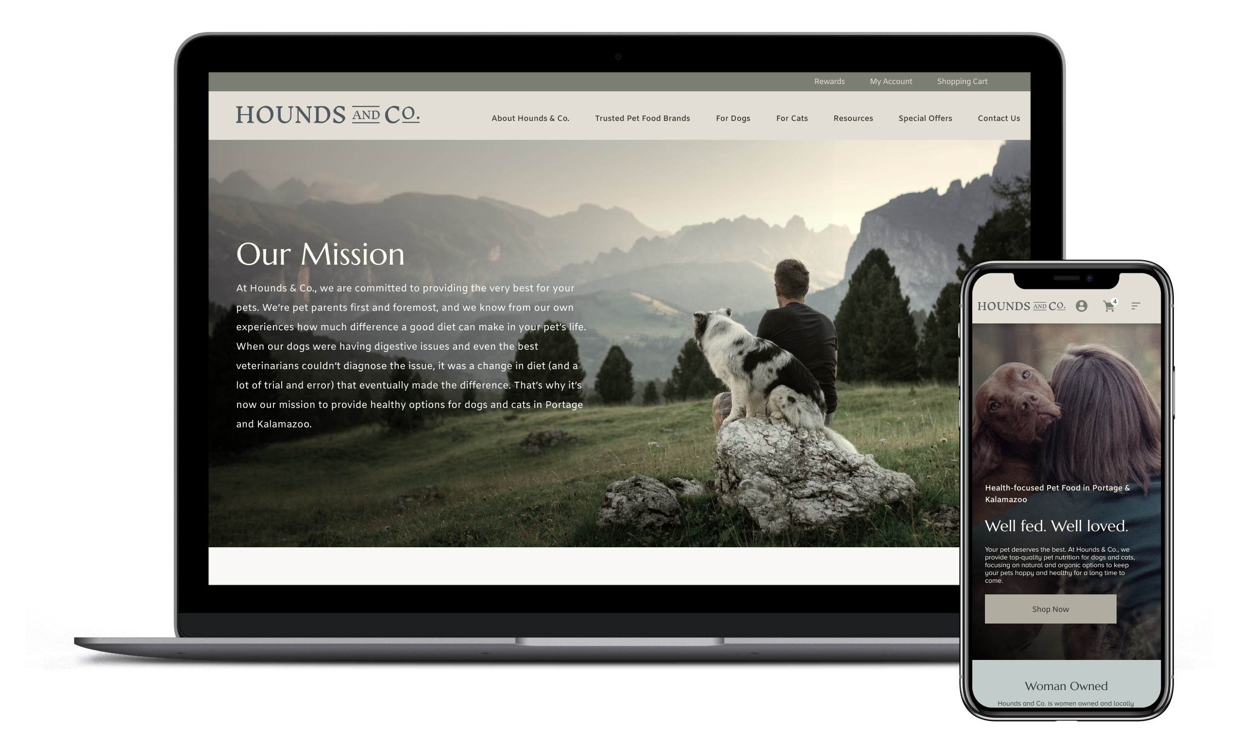 Laptop and mobile device of Hounds and Co website
